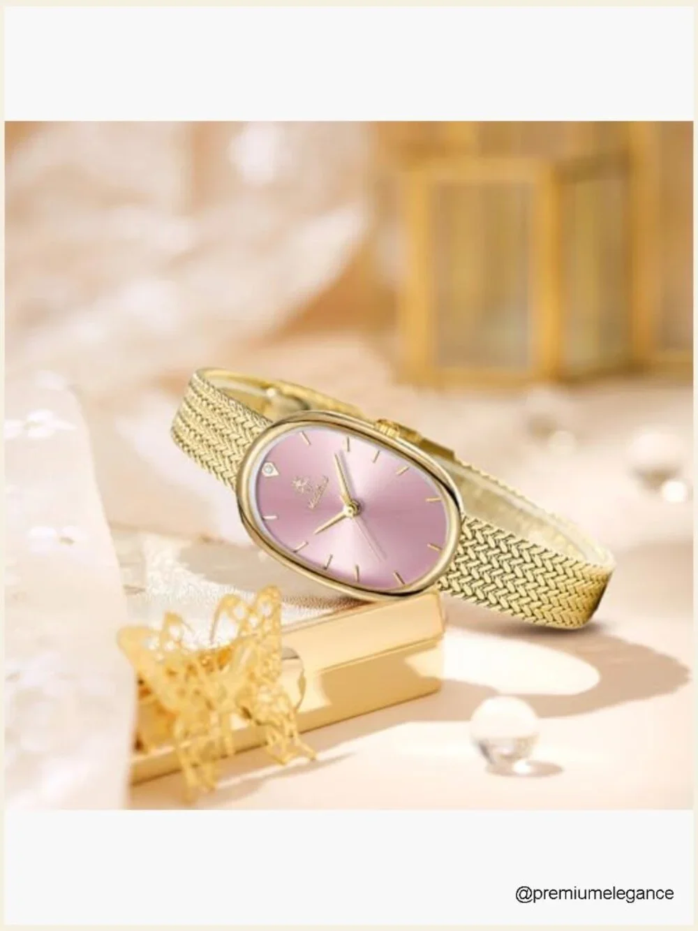 Vintage Oval Gold Wrist Watch for Women, Waterproof Elegant Bracelet Watch,